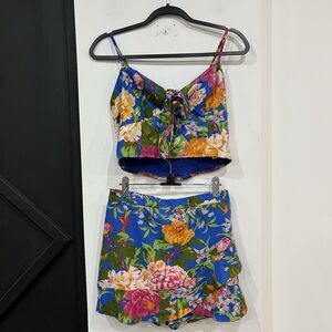 Lottie & Holly 2 Piece Set Floral Crop Top And Skort Boho Vacation Size Large